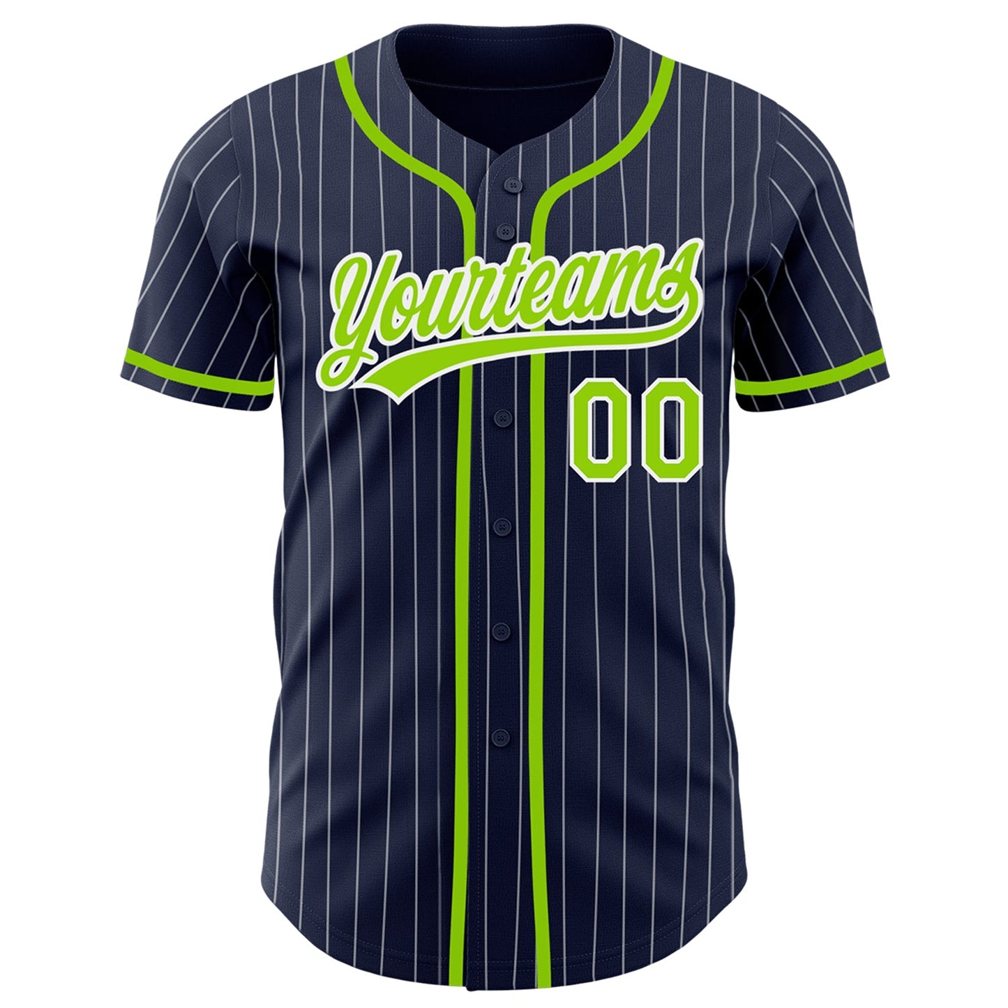 Custom Navy White Pinstripe Neon Green Authentic Baseball Jersey - Sky-Custom