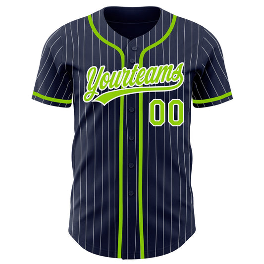 Custom Navy White Pinstripe Neon Green Authentic Baseball Jersey - Sky-Custom