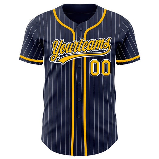 Custom Navy White Pinstripe Gold Authentic Baseball Jersey - Sky-Custom