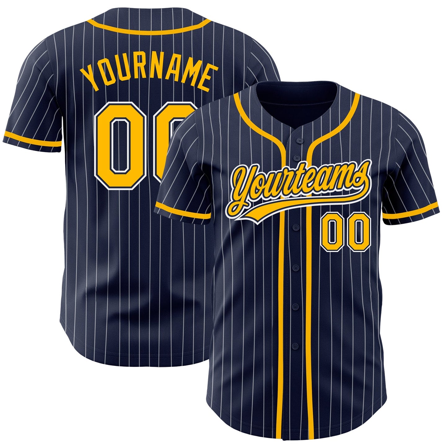 Custom Navy White Pinstripe Gold Authentic Baseball Jersey - Sky-Custom