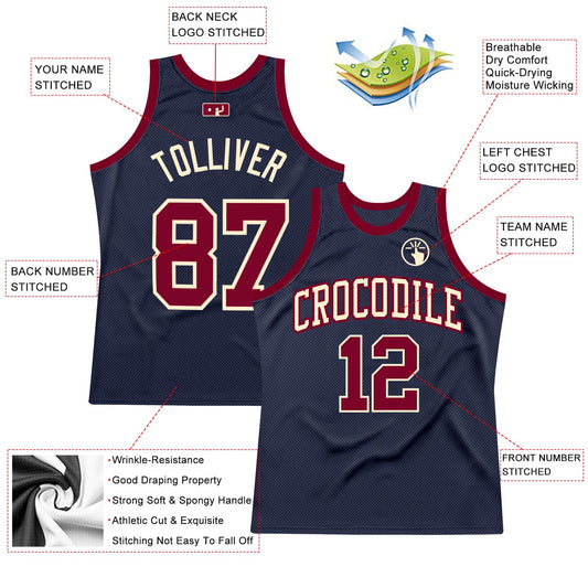 Custom Navy Maroon-Cream Authentic Throwback Basketball Jersey - Sky-Custom