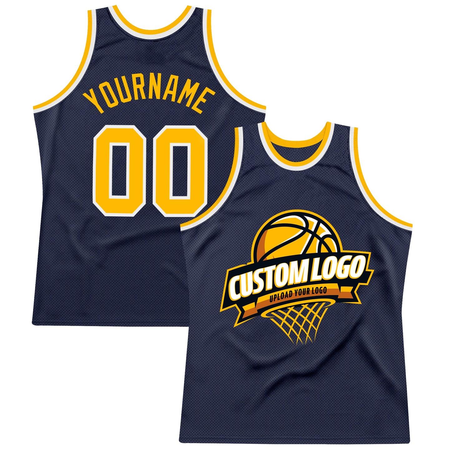 Custom Navy Gold-White Authentic Throwback Basketball Jersey - Sky-Custom