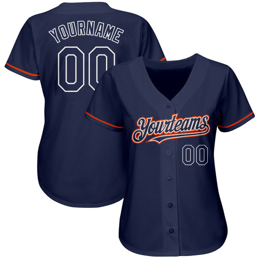 Custom Navy Orange-White Authentic Baseball Jersey - Sky-Custom