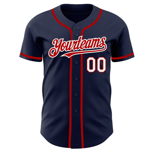 Custom Navy White-Red Authentic Baseball Jersey - Sky-Custom