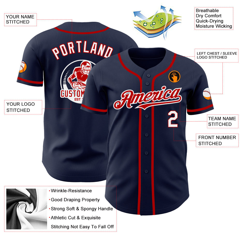 Custom Navy White-Red Authentic Baseball Jersey - Sky-Custom
