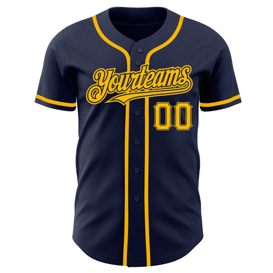 Custom Navy Gold Authentic Baseball Jersey - Sky-Custom