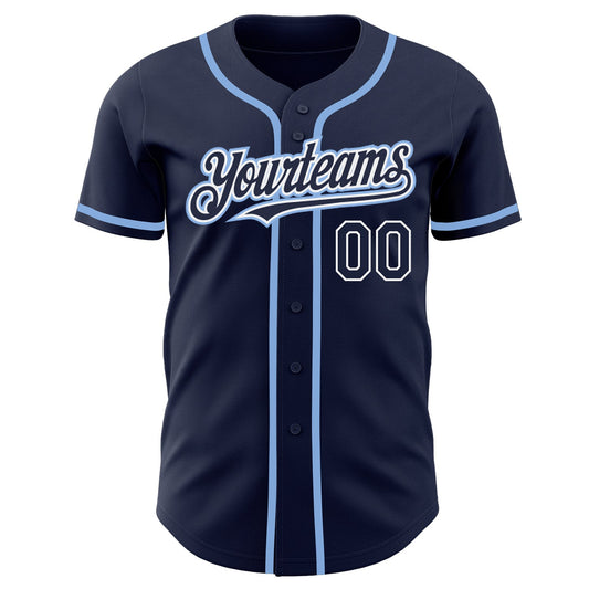 Custom Navy White-Light Blue Authentic Baseball Jersey - Sky-Custom