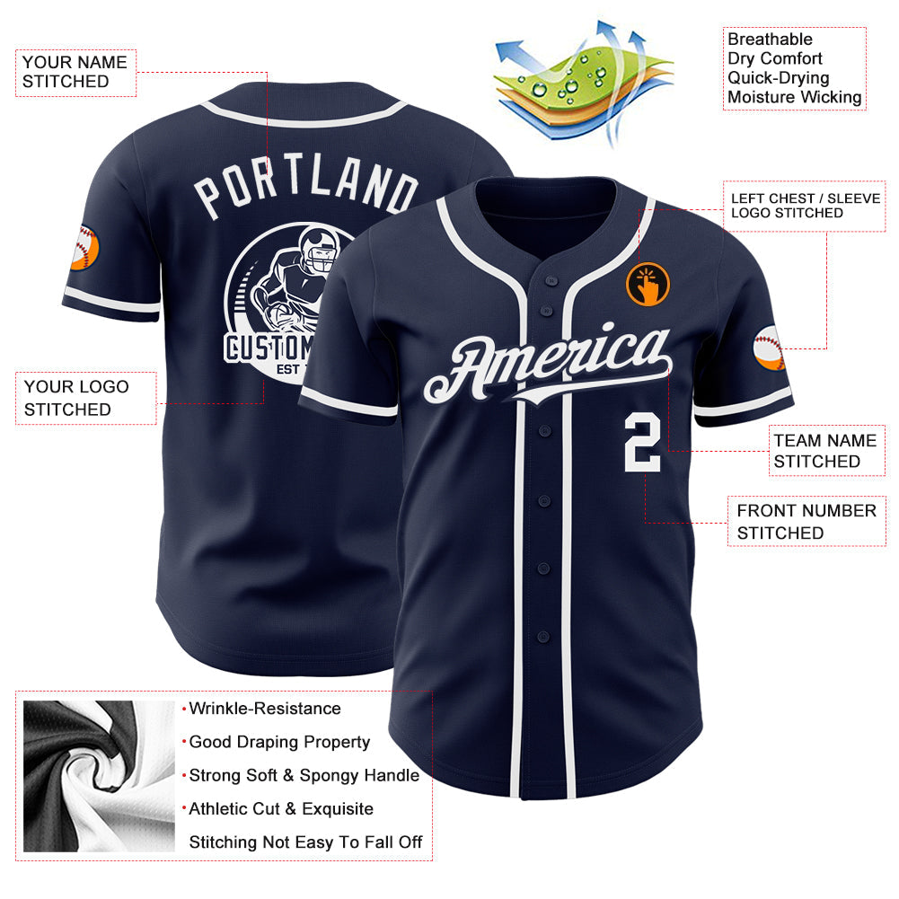 Custom Navy White Authentic Baseball Jersey - Sky-Custom