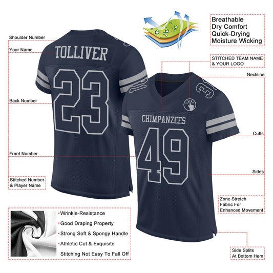 Custom Navy Gray Mesh Authentic Football Jersey - Sky-Custom