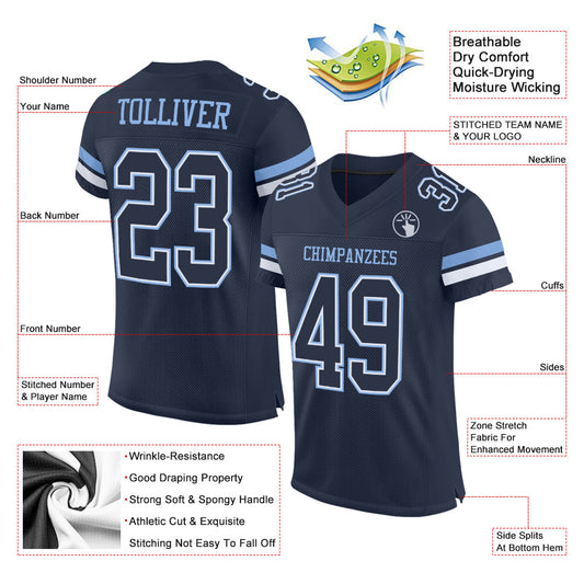 Custom Navy White-Light Blue Mesh Authentic Football Jersey - Sky-Custom