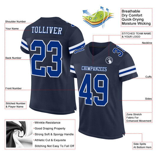 Custom Navy Royal-White Mesh Authentic Football Jersey - Sky-Custom
