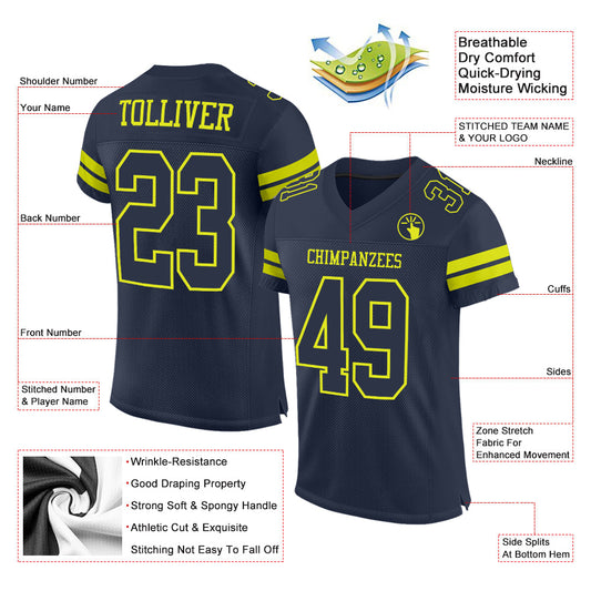 Custom Navy Neon Yellow Mesh Authentic Football Jersey - Sky-Custom