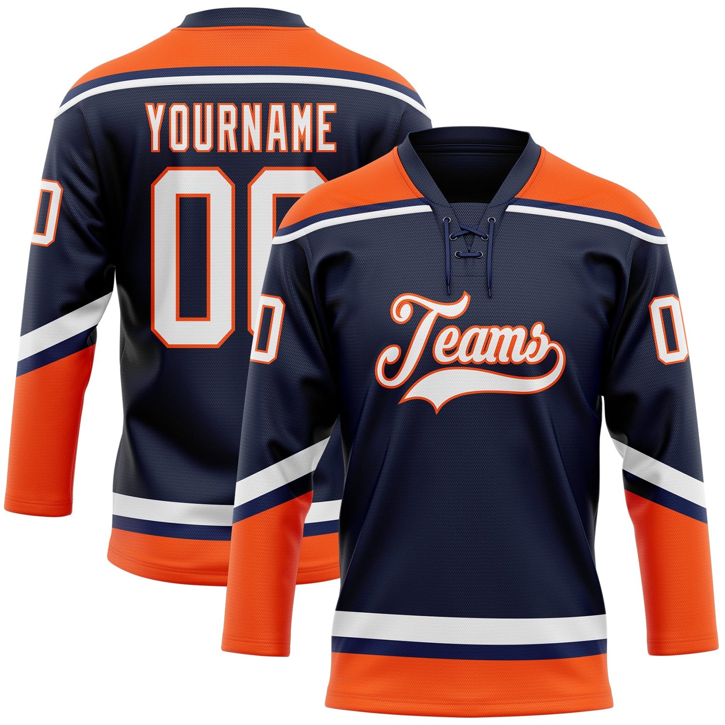 Custom Navy White-Orange Hockey Lace Neck Jersey - Sky-Custom