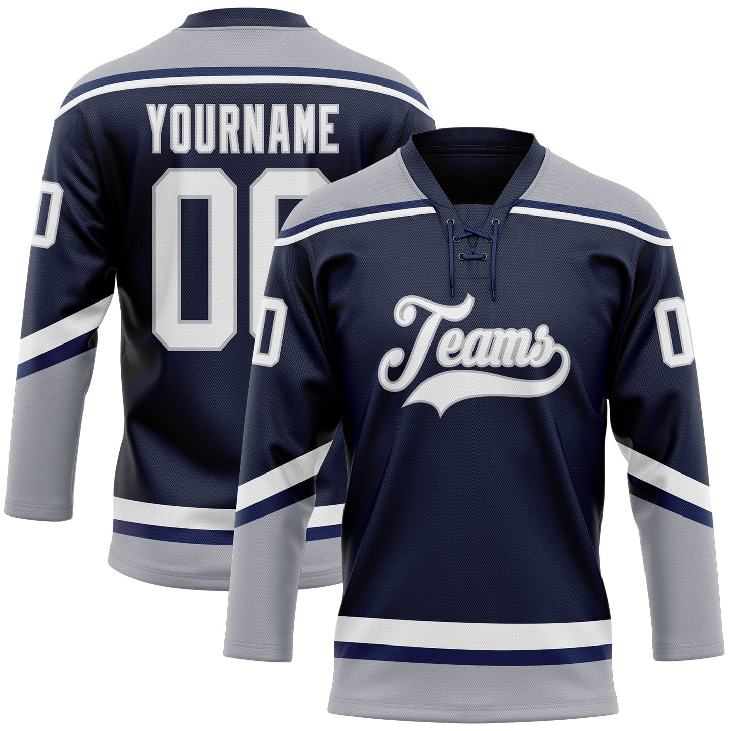 Custom Navy White-Gray Hockey Lace Neck Jersey - Sky-Custom