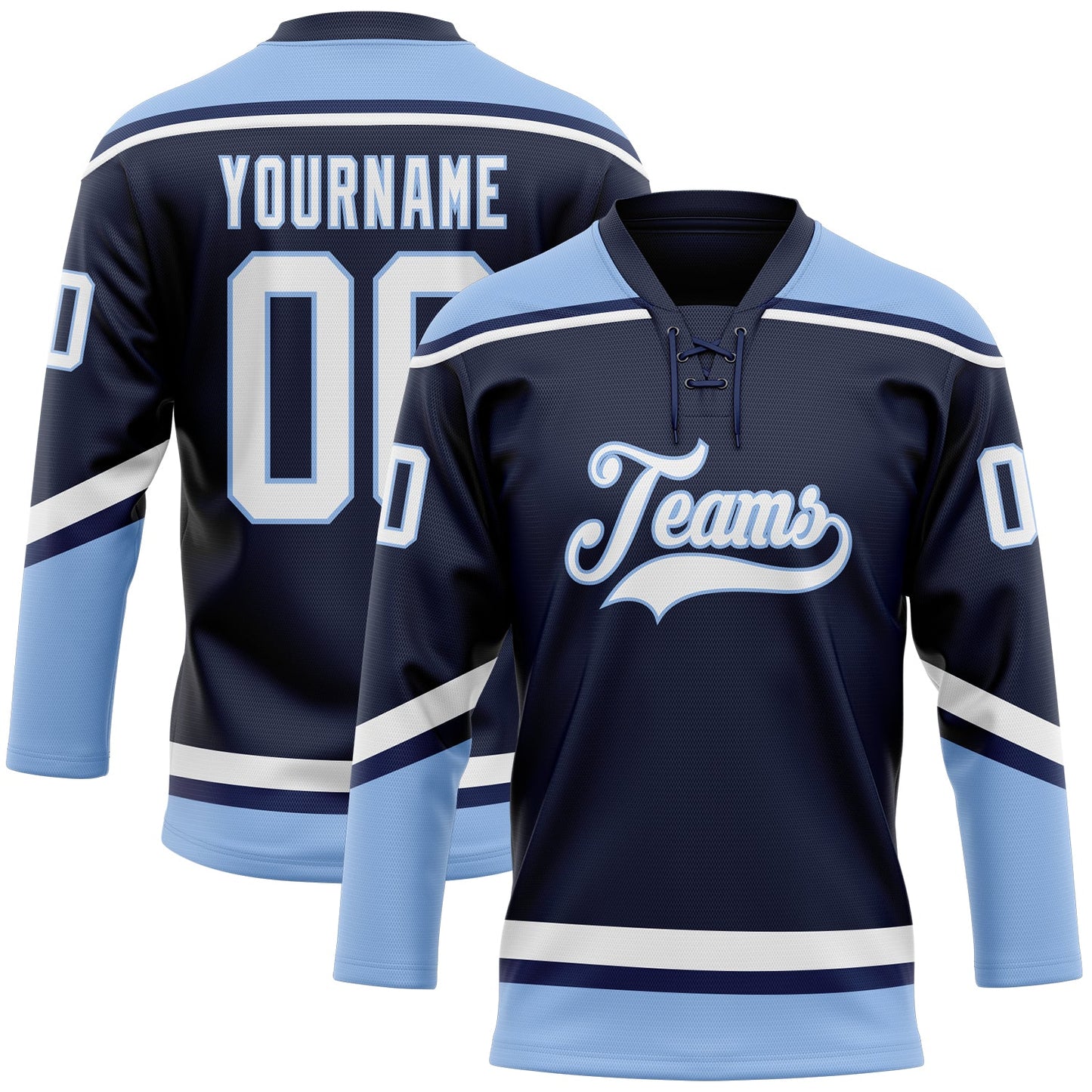Custom Navy White-Light Blue Hockey Lace Neck Jersey - Sky-Custom
