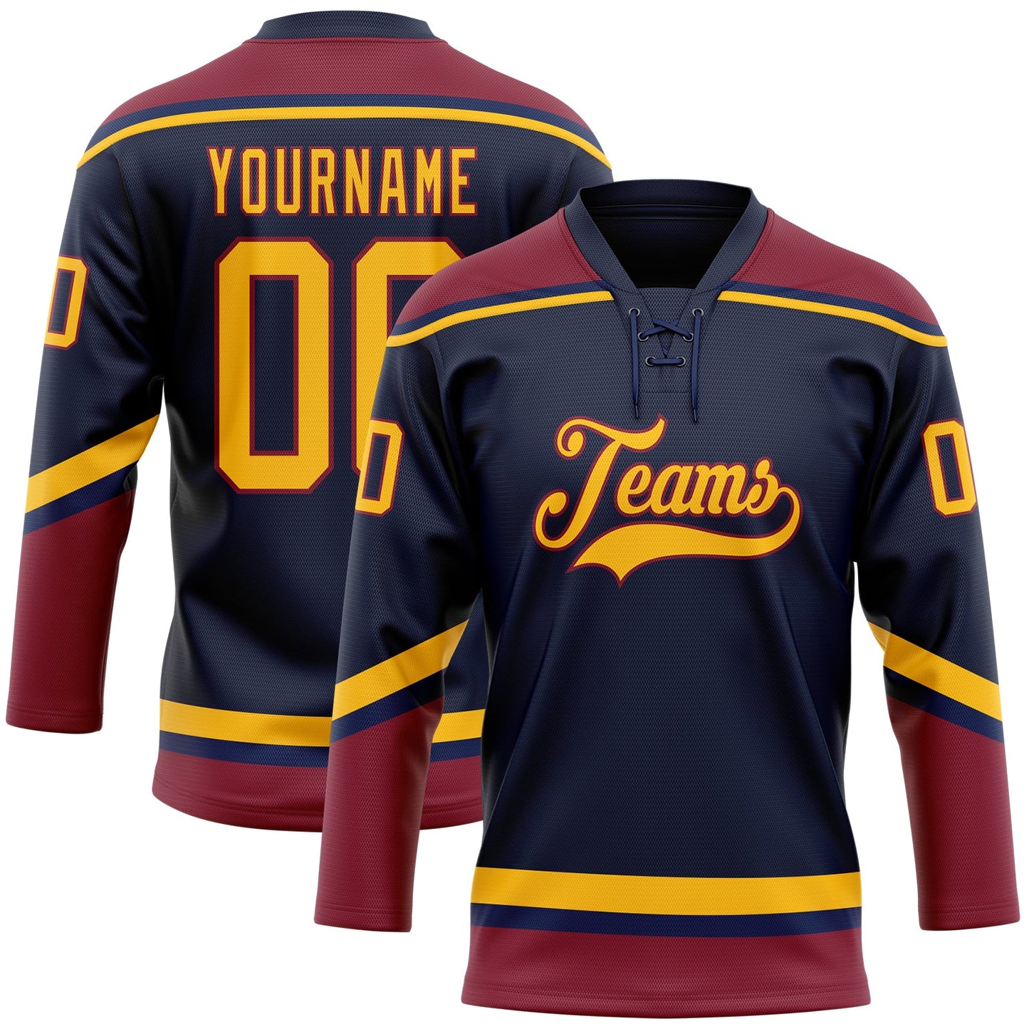 Custom Navy Gold-Crimson Hockey Lace Neck Jersey - Sky-Custom
