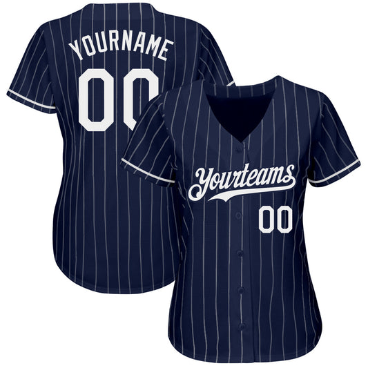 Custom Navy White Pinstripe Authentic Baseball Jersey - Sky-Custom