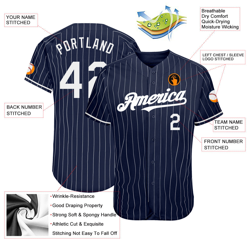 Custom Navy White Pinstripe Authentic Baseball Jersey - Sky-Custom