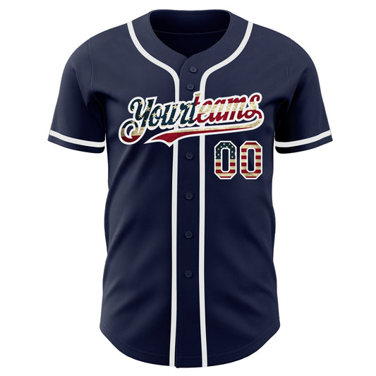 Custom Navy Vintage USA Flag-White Authentic Baseball Jersey - Sky-Custom