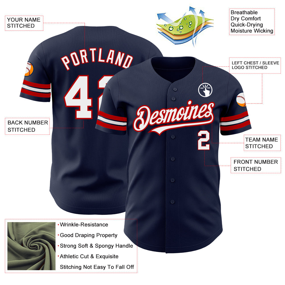 Custom Navy White-Red Authentic Baseball Jersey - Sky-Custom