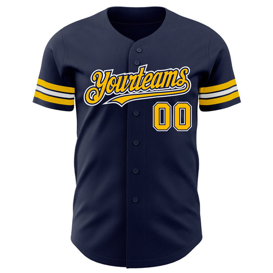 Custom Navy Gold-White Authentic Baseball Jersey - Sky-Custom