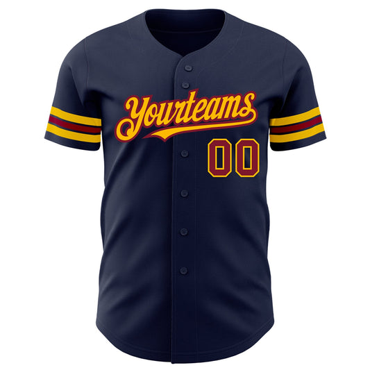 Custom Navy Crimson-Gold Authentic Baseball Jersey - Sky-Custom