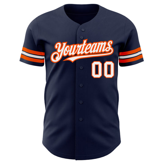 Custom Navy White-Orange Authentic Baseball Jersey - Sky-Custom