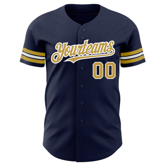 Custom Navy Old Gold-White Authentic Baseball Jersey - Sky-Custom