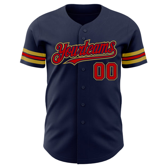 Custom Navy Red-Old Gold Authentic Baseball Jersey - Sky-Custom