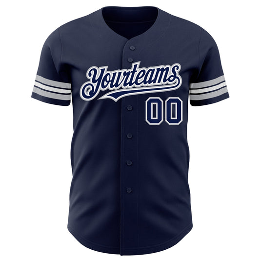 Custom Navy White-Gray Authentic Baseball Jersey - Sky-Custom