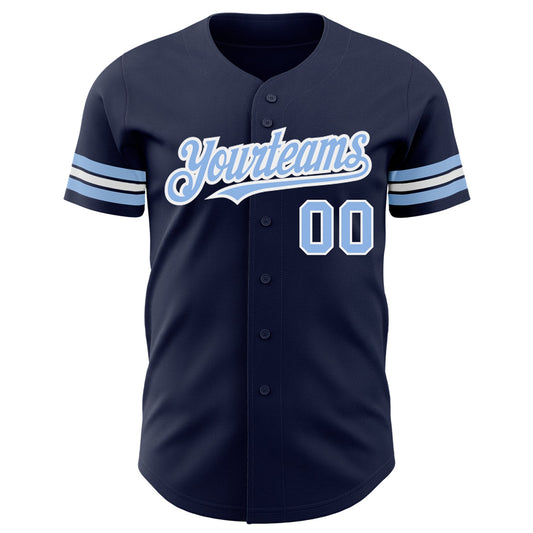 Custom Navy Light Blue-White Authentic Baseball Jersey - Sky-Custom