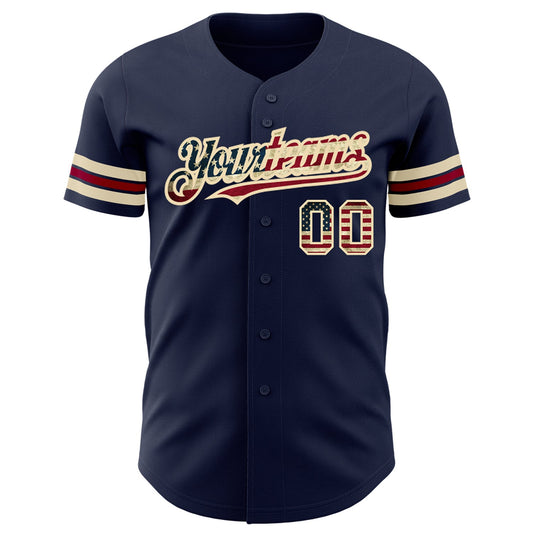 Custom Navy Vintage USA Flag City Cream-Crimson Authentic Baseball Jersey - Sky-Custom
