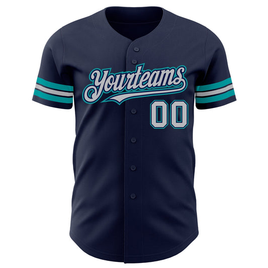 Custom Navy Gray-Teal Authentic Baseball Jersey - Sky-Custom