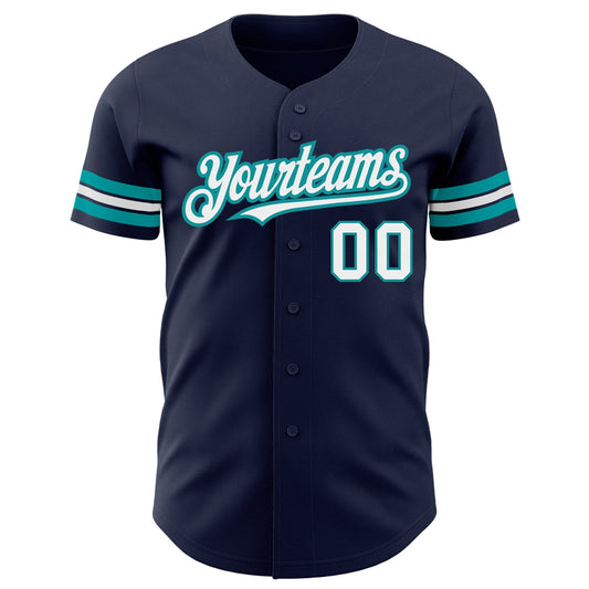 Custom Navy White-Teal Authentic Baseball Jersey - Sky-Custom