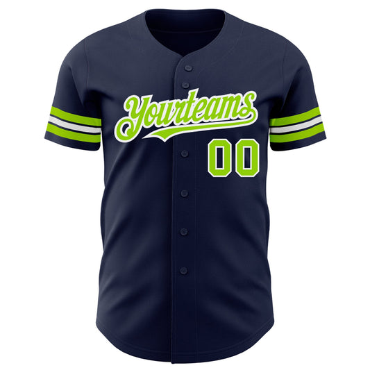 Custom Navy Neon Green-White Authentic Baseball Jersey - Sky-Custom