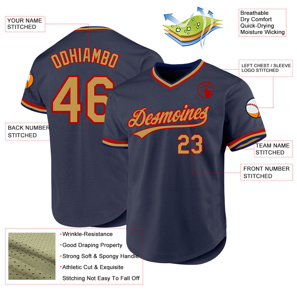 Custom Navy Old Gold-Red Authentic Throwback Baseball Jersey - Sky-Custom