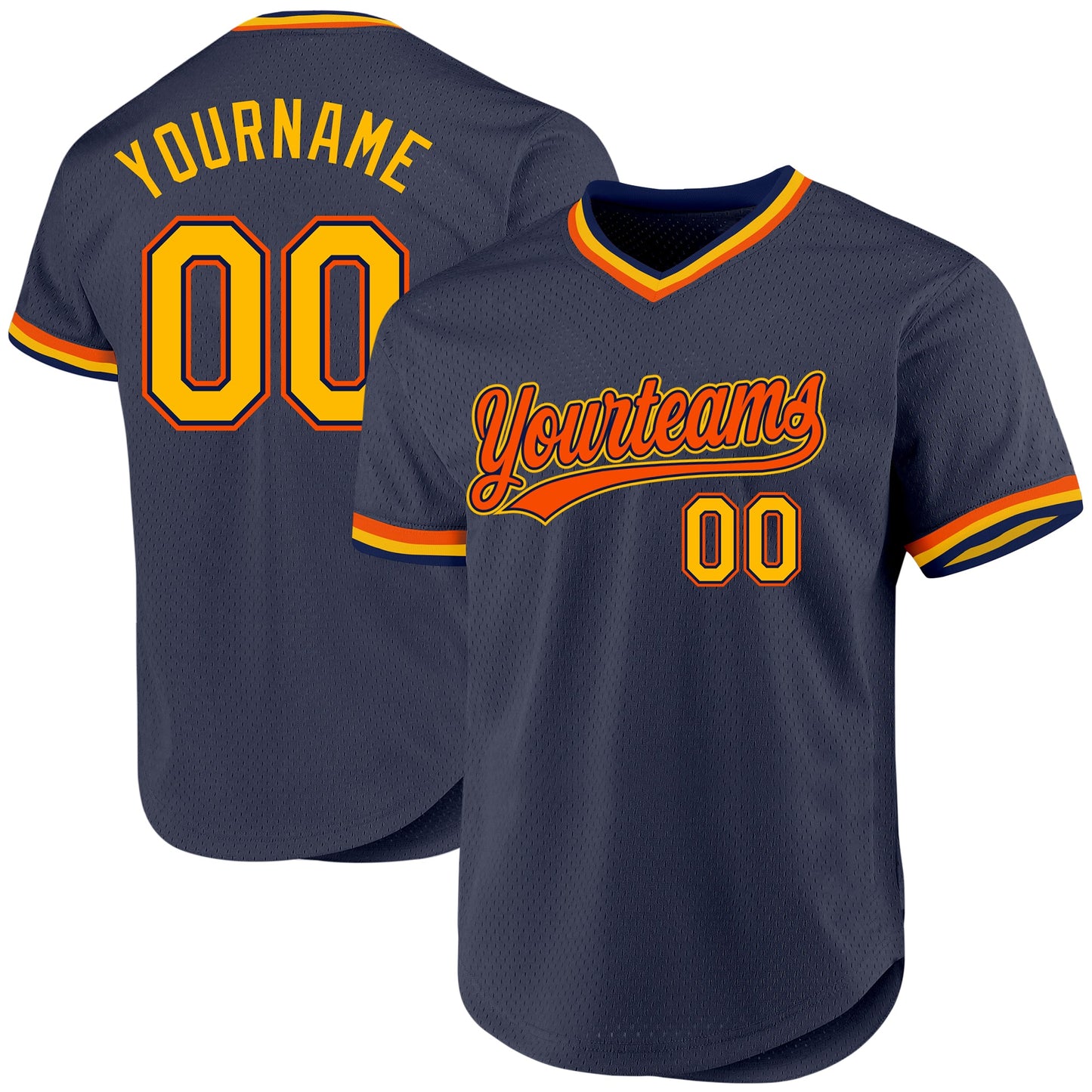 Custom Navy Gold-Orange Authentic Throwback Baseball Jersey - Sky-Custom