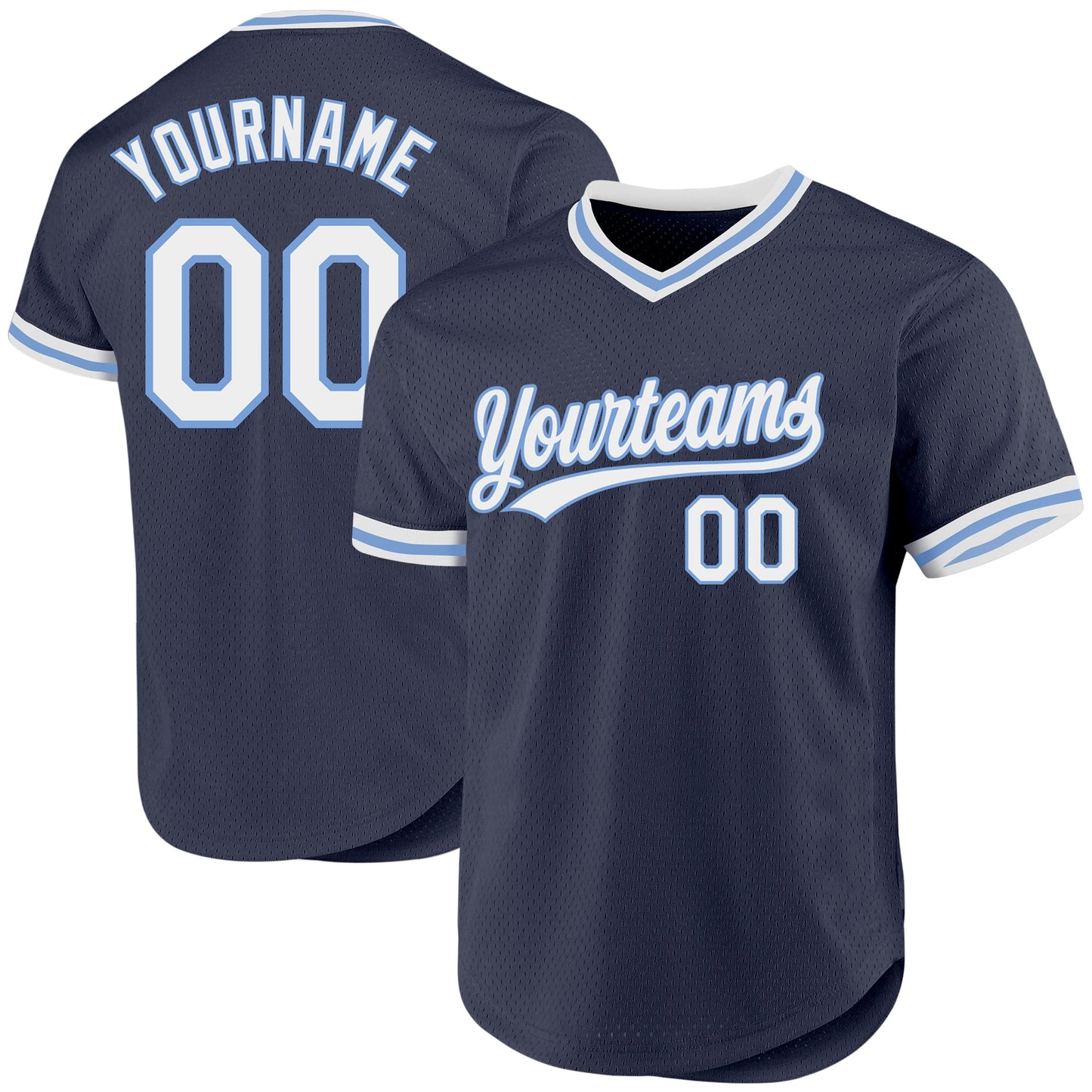 Custom Navy White-Light Blue Authentic Throwback Baseball Jersey - Sky-Custom