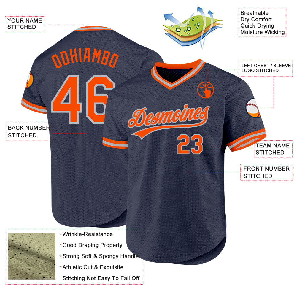 Custom Navy Orange-Gray Authentic Throwback Baseball Jersey - Sky-Custom