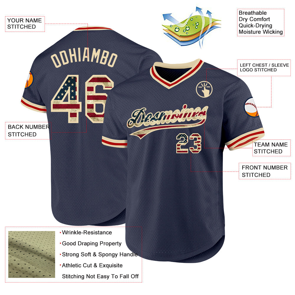 Custom Navy Vintage USA Flag Cream-Red Authentic Throwback Baseball Jersey - Sky-Custom