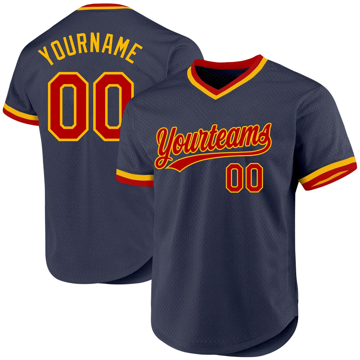 Custom Navy Red-Gold Authentic Throwback Baseball Jersey - Sky-Custom