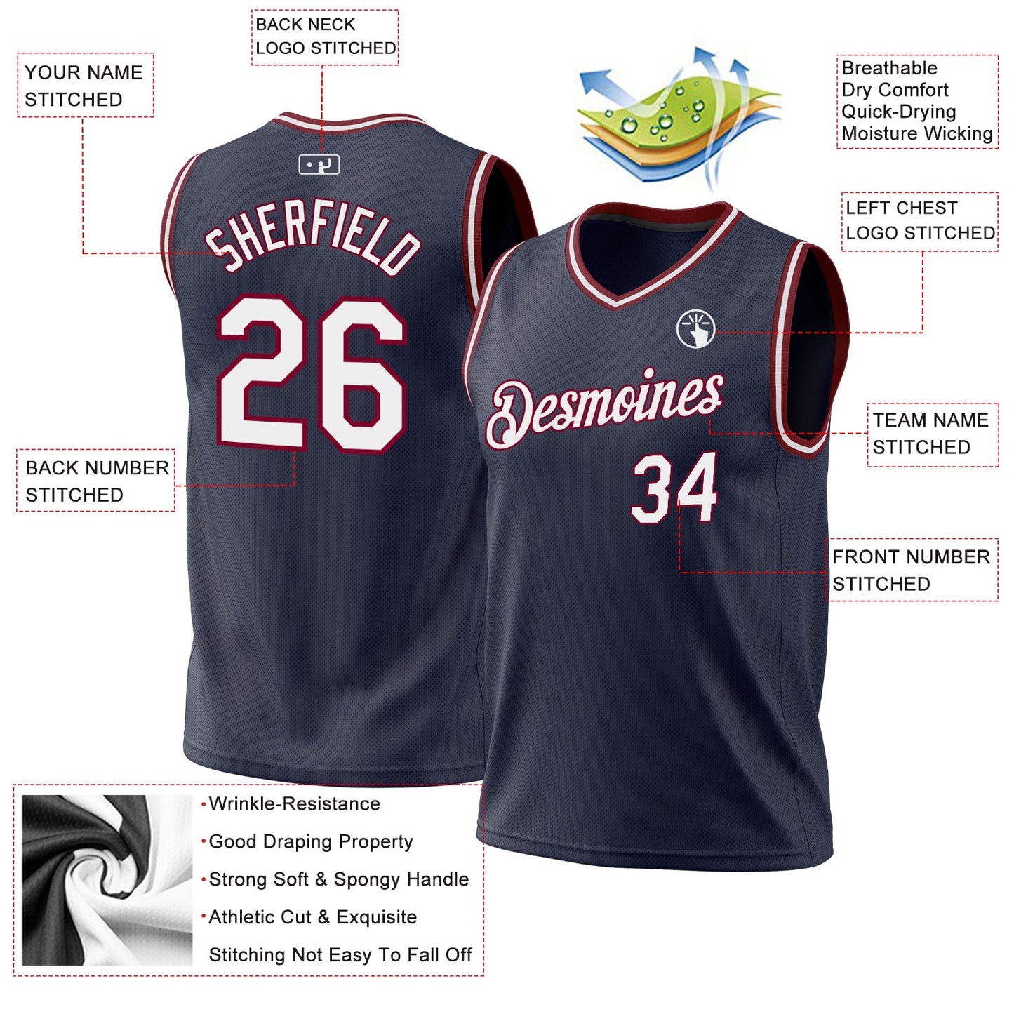 Custom Navy White-Maroon Authentic Throwback Basketball Jersey - Sky-Custom