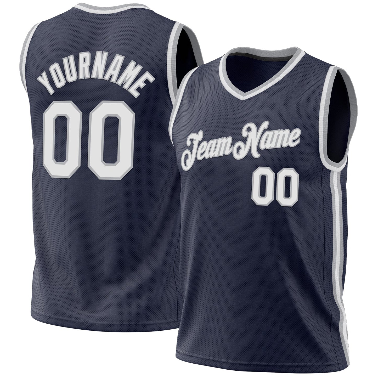 Custom Navy White-Gray Authentic Throwback Basketball Jersey - Sky-Custom