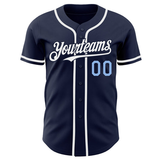 Custom Navy Light Blue-White Authentic Baseball Jersey - Sky-Custom