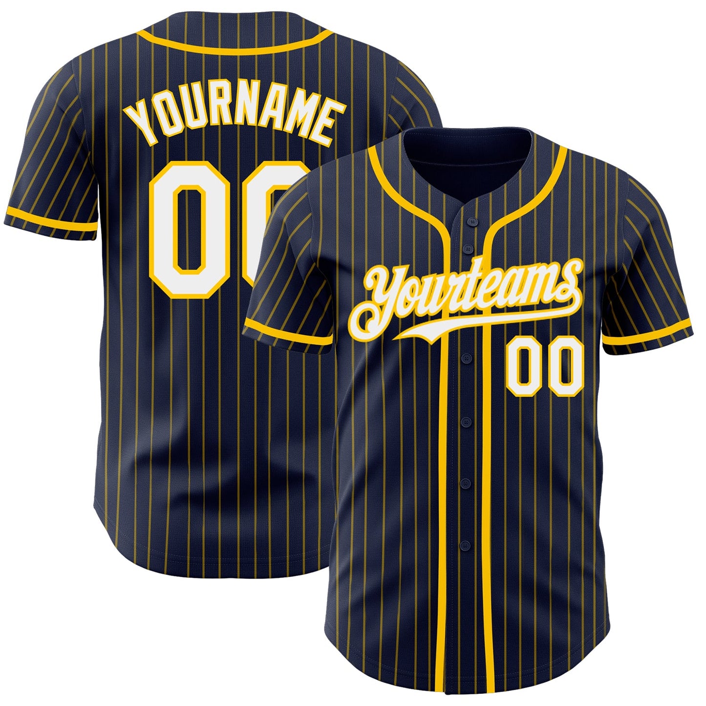 Custom Navy Yellow Pinstripe White Authentic Baseball Jersey - Sky-Custom