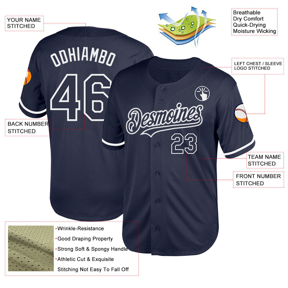 Custom Navy White Mesh Authentic Throwback Baseball Jersey - Sky-Custom
