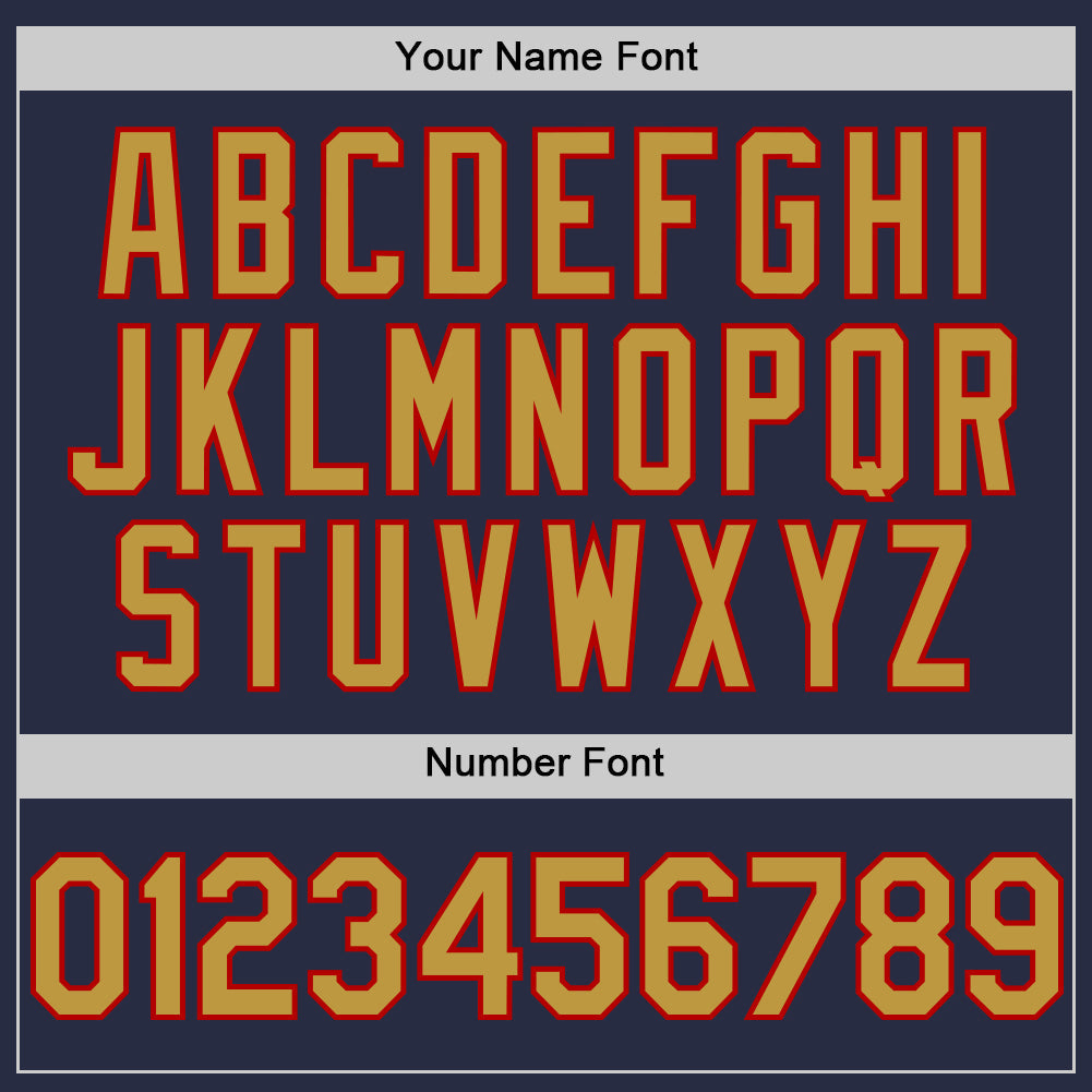 Custom Navy Old Gold-Red Mesh Authentic Throwback Baseball Jersey - Sky-Custom