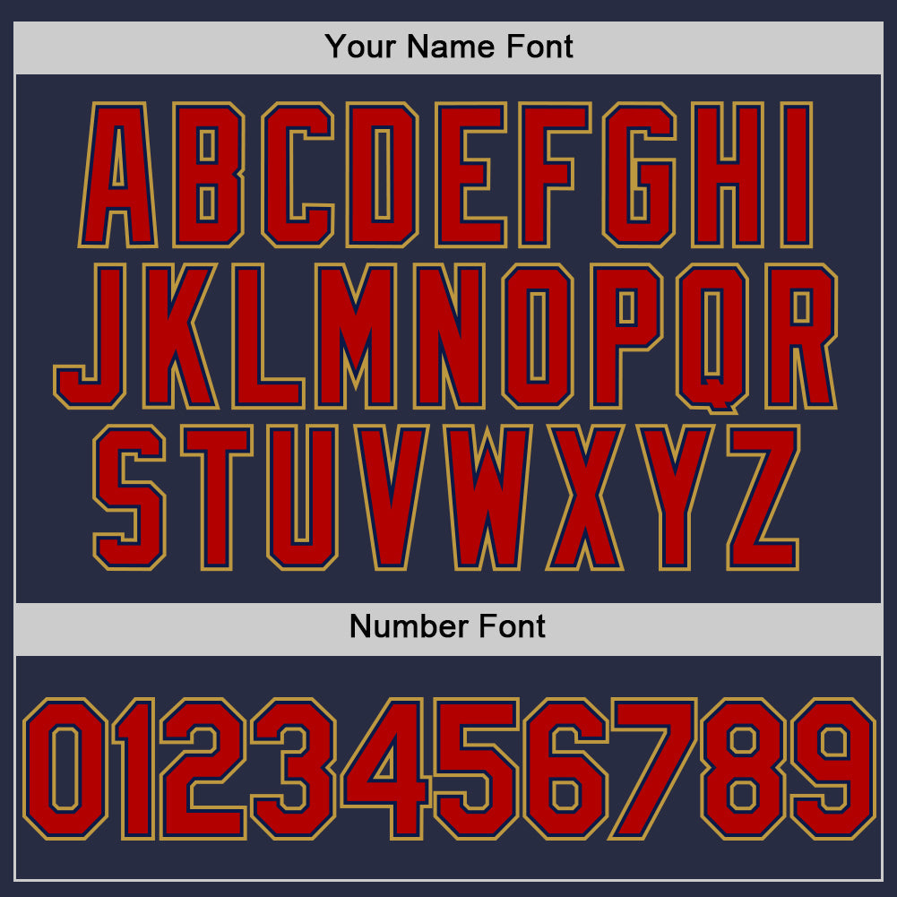 Custom Navy Red-Old Gold Mesh Authentic Throwback Baseball Jersey - Sky-Custom