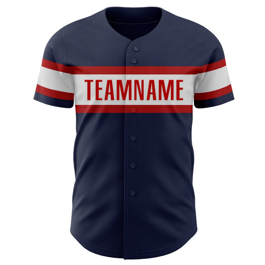 Custom Navy White-Red Authentic Baseball Jersey - Sky-Custom