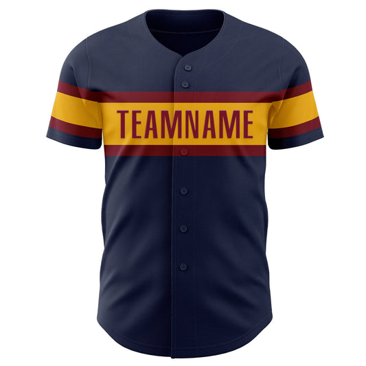 Custom Navy Crimson-Gold Authentic Baseball Jersey - Sky-Custom